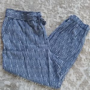 Gap Cargo Viscose Pull On Cropped Ankle Pants Large Blue White Stripe